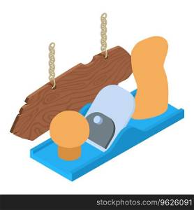 Carpentry workshop icon isometric vector. Hand plane instrument and wood plank. Construction, repair, maintenance. Carpentry workshop icon isometric vector. Hand plane instrument and wood plank