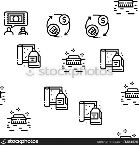 Carpet Cleaning Washing Service Seamless Pattern Vector Thin Line. Illustrations. Carpet Cleaning Washing Seamless Pattern Vector