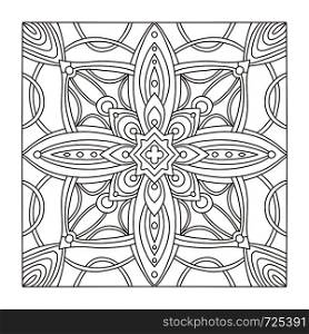 Carpet square tile ornament pattern. Adult coloring book page. Interior geometric tile print. Carpet square tile ornament pattern. Adult coloring book page. Interior geometric tile print .
