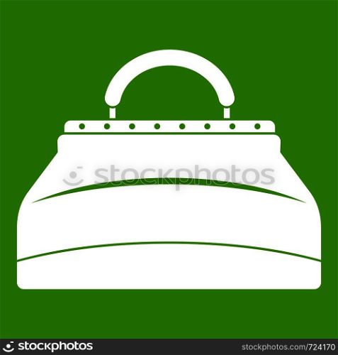 Carpetbag icon white isolated on green background. Vector illustration. Carpetbag icon green