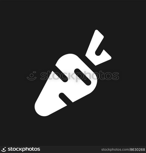 Carrot dark mode glyph ui icon. Healthy product. Nutritious vegetable. User interface design. White silhouette symbol on black space. Solid pictogram for web, mobile. Vector isolated illustration. Carrot dark mode glyph ui icon
