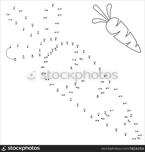 Carrot Icon Connect The Dots, Food Icon, Vegetable Icon, Puzzle Containing A Sequence Of Numbered Dots Vector Art Illustration