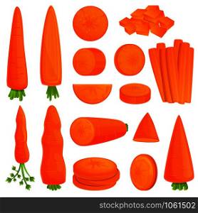 Carrot icons set. Cartoon set of carrot vector icons for web design. Carrot icons set, cartoon style