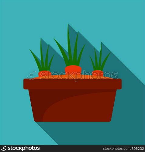 Carrot in ground pot icon. Flat illustration of carrot in ground pot vector icon for web design. Carrot in ground pot icon, flat style