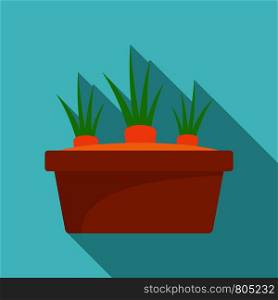 Carrot in ground pot icon. Flat illustration of carrot in ground pot vector icon for web design. Carrot in ground pot icon, flat style