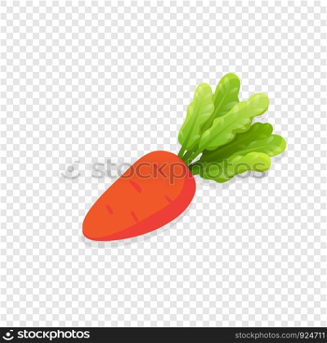 Carrot isolated on transparent background. Fresh vegetable with leaves, ecological farm food for cooking healthy nutrition dishes. Vitamins design element Cartoon Vector Illustration, clip art, icon. Fresh Carrot isolated clip art design element