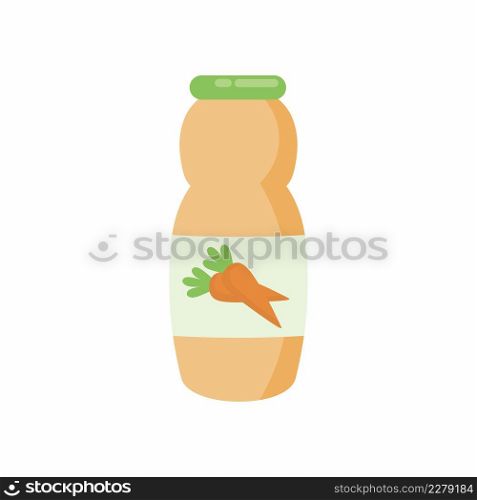 Carrot juice for small children in glass packaging.
