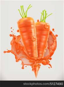 Carrot juice. Fresh vegetable, 3d vector icon