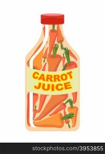 Carrot juice. Juice from fresh vegetables. Carrots in a transparent bottle. Vitamin drink for healthy eating. Vector illustration.&#xA;