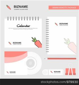 Carrot Logo, Calendar Template, CD Cover, Diary and USB Brand Stationary Package Design Vector Template