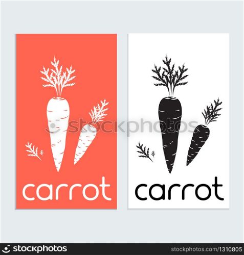 Carrot logo icon sign tamplat. for menu, label, logo. Simple flat silhouette restaurant, vegetarian, nutrition food sign, consept for kitchen and cooking, grocery store. Isolated, Vector. Black and White. Carrot logo icon tamplate. Carrot silhouette in black and white