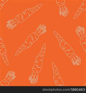 Carrot seamless pattern on orange background. Flat outline cartoon design. Vector illustration.