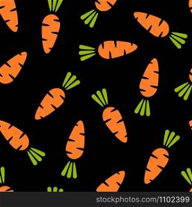Carrot seamless vegetable background vector flat illustration. Fresh food background in black and orange colors with carrot vegetable seamless element for healthy diet decor or vegan fabric print.. Orange carrot seamless vegetable background design