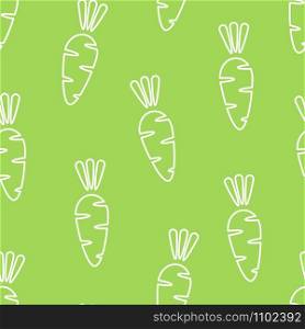 Carrot silhouette seamless vegetable pattern vector flat illustration. Natural food pattern design with outline carrot vegetable seamless texture in green and white colors for wrapping paper. White carrot silhouette seamless vegetable pattern