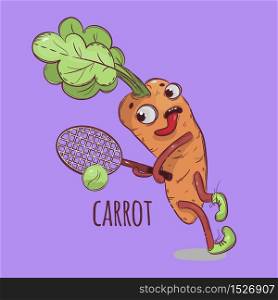 CARROT TENNIS Sport Cartoon Vegetable Vector Illustration