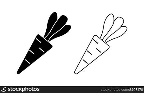Carrot, vector icon. Carrots are black in color and with a black outline. Can be used as a logo, icon.