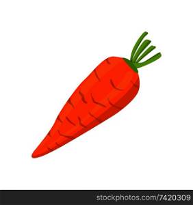 Carrot vegetable isolated vector icon. Single veggie with colorful stalk and leaves of root-crop, flat design in cartoon style, healthy organic food. Carrot Cartoon Root Vegetable Isolated Vector Icon