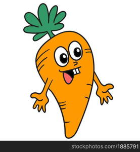 carrot with a laughing cartoon face. vector illustration of cartoon doodle sticker draw