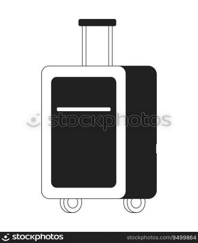 Carry on suitcase on wheels monochrome flat vector object. Spacious suitcase. Editable black and white thin line icon. Simple cartoon clip art spot illustration for web graphic design. Carry on suitcase on wheels monochrome flat vector object