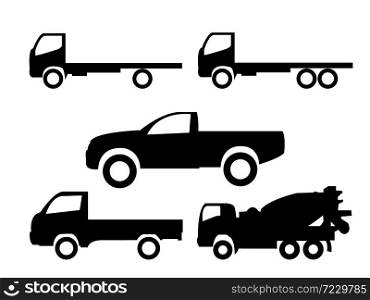 Cars collection icons set on white background, Vector Car Type and Model Objects icons Set silhouette for web