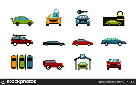 Cars icon set. Flat set of cars vector icons for web design isolated on white background. Cars icon set, flat style
