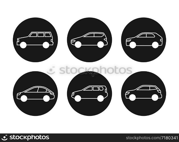 Cars line icons vector set. Side view auto icons illustration isolated on white. Cars line icons vector set. Side view auto icons