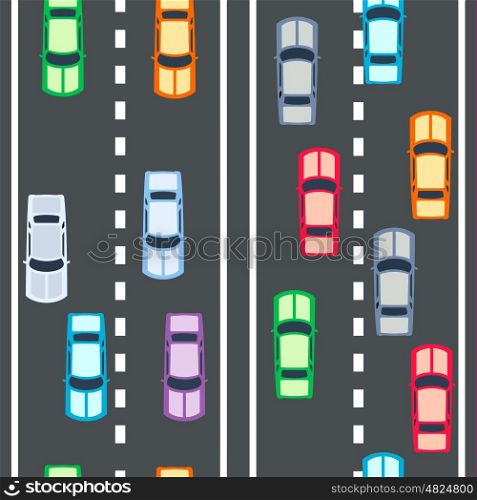 cars seamless pattern. High speed highway with cars seamless pattern