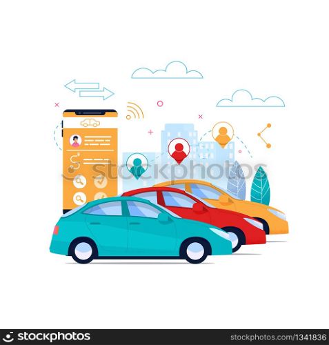 Carsharing Flat Poster Layout. Automobile Transport Rent on Street. Online Reservation Mobile Application Interface. Client People Cooperation. Urban Transportation Rental Service.. Carsharing Flat Poster Layout. Automobile Rent
