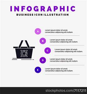Cart, Add To Cart, Basket, Shopping Solid Icon Infographics 5 Steps Presentation Background