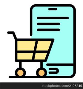 Cart and smartphone icon. Outline cart and smartphone vector icon color flat isolated. Cart and smartphone icon color outline vector