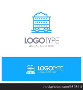 Cart, Barrow, Construction, Wheel Blue Outline Logo Place for Tagline