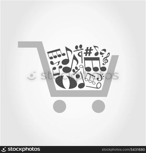 Cart filled with musical notes. A vector illustration