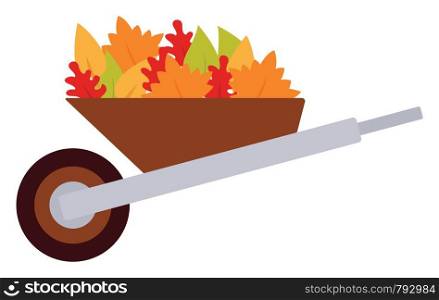 Cart full of leaves, illustration, vector on white background.