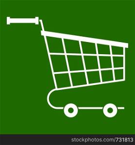 Cart icon white isolated on green background. Vector illustration. Cart icon green