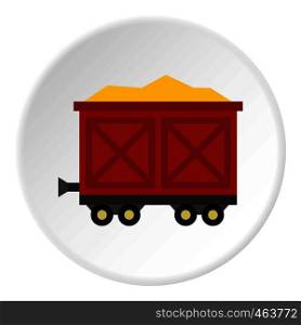 Cart on wheels with gold icon in flat circle isolated vector illustration for web. Cart on wheels with gold icon circle