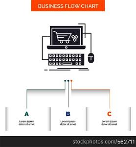 Cart, online, shop, store, game Business Flow Chart Design with 3 Steps. Glyph Icon For Presentation Background Template Place for text.. Vector EPS10 Abstract Template background