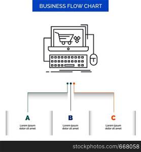 Cart, online, shop, store, game Business Flow Chart Design with 3 Steps. Line Icon For Presentation Background Template Place for text. Vector EPS10 Abstract Template background