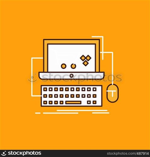 Cart, online, shop, store, game Flat Line Filled Icon. Beautiful Logo button over yellow background for UI and UX, website or mobile application. Vector EPS10 Abstract Template background