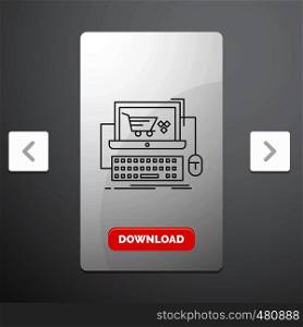 Cart, online, shop, store, game Line Icon in Carousal Pagination Slider Design & Red Download Button. Vector EPS10 Abstract Template background