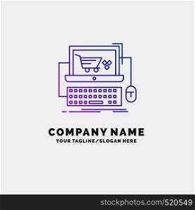 Cart, online, shop, store, game Purple Business Logo Template. Place for Tagline. Vector EPS10 Abstract Template background