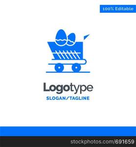Cart, Trolley, Easter, Shopping Blue Solid Logo Template. Place for Tagline