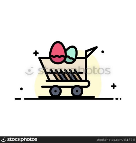 Cart, Trolley, Easter, Shopping Business Flat Line Filled Icon Vector Banner Template