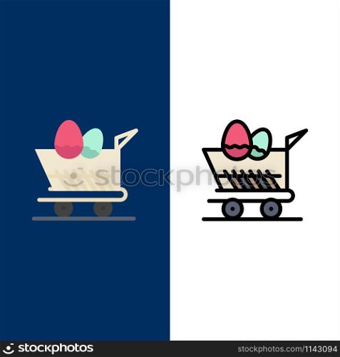 Cart, Trolley, Easter, Shopping Icons. Flat and Line Filled Icon Set Vector Blue Background