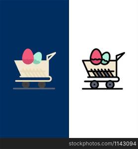 Cart, Trolley, Easter, Shopping Icons. Flat and Line Filled Icon Set Vector Blue Background