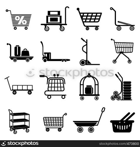 Cart types icons set. Simple illustration of 16 cart types icons set vector icons for web. Cart types icons set, simple style