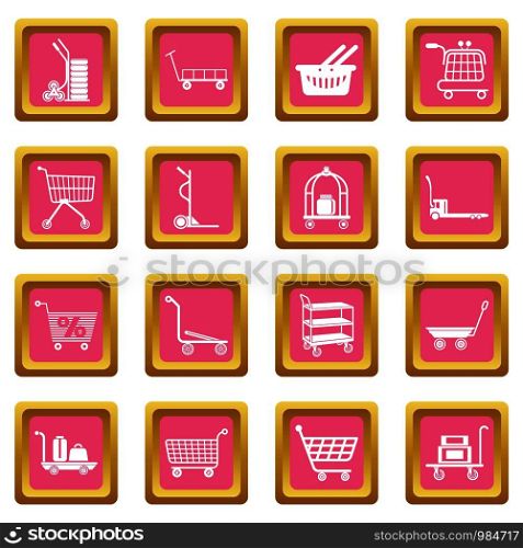 Cart types icons set vector pink square isolated on white background . Cart types icons set pink square vector