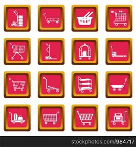Cart types icons set vector pink square isolated on white background . Cart types icons set pink square vector