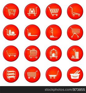 Cart types icons set vector red circle isolated on white background . Cart types icons set red vector