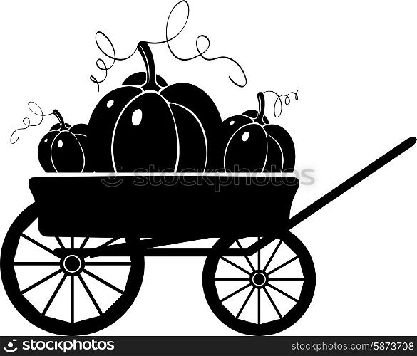 Cart with pumpkins. Silhouette on a white background