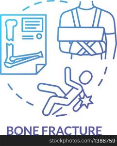 Cartilage fracture, bone trauma concept icon. Traumatology, injured area X-ray diagnostics. Broken bones treatment idea thin line illustration. Vector isolated outline RGB color drawing. Cartilage fracture, bone trauma concept icon